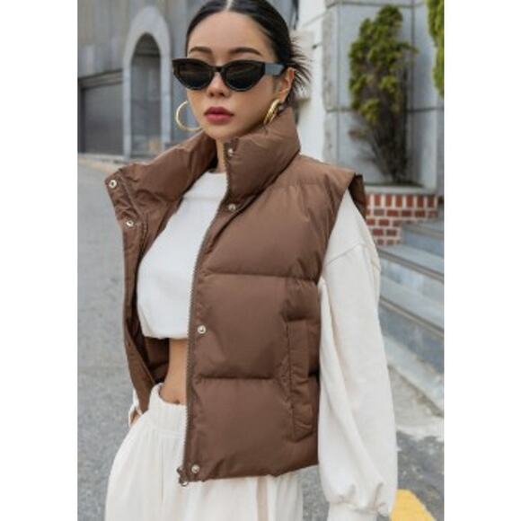 Dazy women's Zip Up Snap Button Padded Vest - Picture 1 of 7